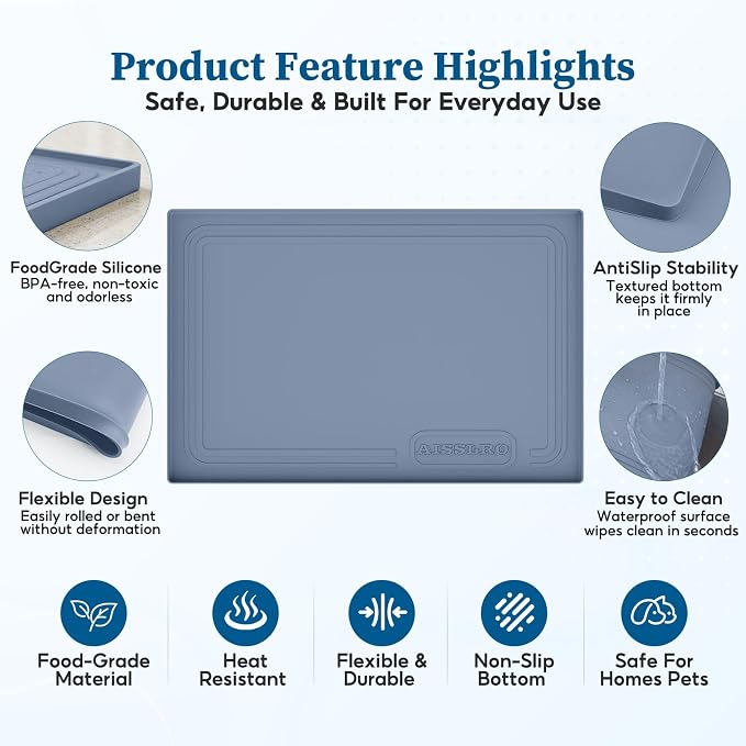 Under Sink Mat 25x19, Waterproof Liner for Under Sink Organizers, Dark Blue | BPA-Free Silicone with 0.59" Raised Edge Helps Contain Leaks, Spills & Drips to Protect Kitchen Cabinets