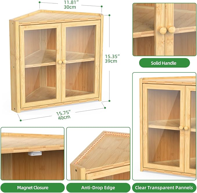 BAMBANG Bread Box, Double Layer Bamboo Bread Bin for Homemade Bread Bakers and Corner Kitchen Countertop with Double Doors, Not Suitable for Oversized Loaves, Natural