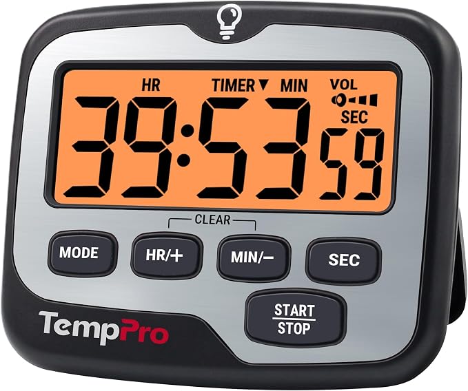 TempPro TM01 2-in-1 Kitchen Timers for Cooking with 12/24H Clock Mode | Magnetic Timer with Adjustable Alarm Volume, Digital Timer with Touch Backlight, Kids Timers for Classroom Teacher Supplies