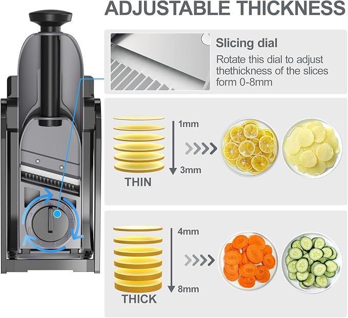 Safe Mandoline Slicer for Kitchen, Potato Slicer for Chips,Vegetable Cutter | Potato Slicer for Chips, 6 in 1 Vegetable slicer with Thickness Adjuster, Faster Kitchen Slicer for Meal Prep (Only Slice)