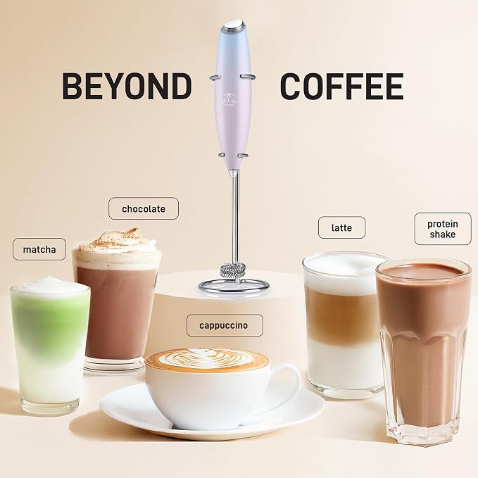 Zulay Kitchen Powerful Milk Frother Wand With Duracell Batteries - Ultra Fast Handheld Drink Mixer - Electric Whisk Foam Maker for Coffee, Lattes, Cappuccino & Matcha - Double Whisk - Cloud