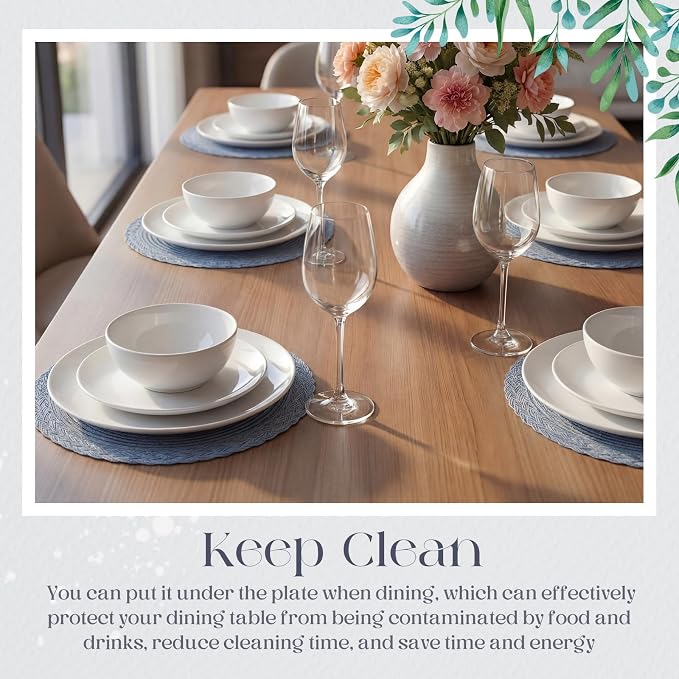 Geosar 100 Pcs Disposable Paper Placemats Cotton Woven Look 13'' Boho Round Placemats with Wavy Edge Rustic Table Pads Bulk for Dining Table Decoration Birthday Wedding Bridal Party (Navy Blue)