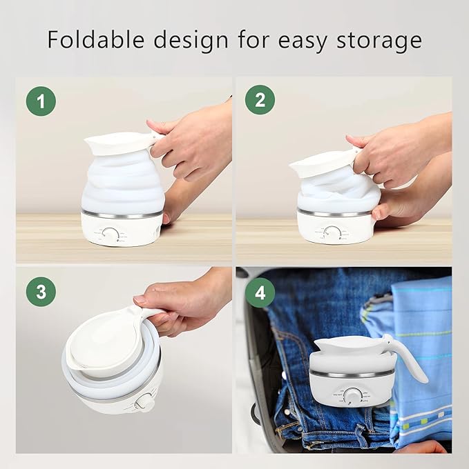 Travel Foldable Electric Kettle - 110V 700ml Collapsible Kettle White | 850W Small BPA-free Tea Pot for Camping Food Grade Silicone Travel Electric Collapsible Kettle for Tea & Coffee
