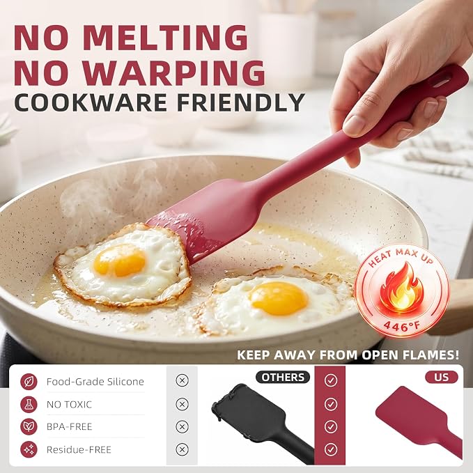 Kitchen Utensils Set 6 PCS,Silicone Cooking Utensils Set Spatula Set,446℉ Heat Resistant Cooking Utensils,Tongs,Spoon,BPA Free Kitchen Gadgets Appliances for Non-Stick Cookware,Home Essential(Red-6P)