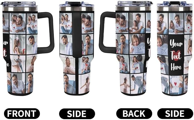 Personalized Tumbler Custom Vacuum Insulated Travel Mug Customizable Coffee Cup with Your Photos and Text Christmas Birthday Gift (18 Photos+Text)