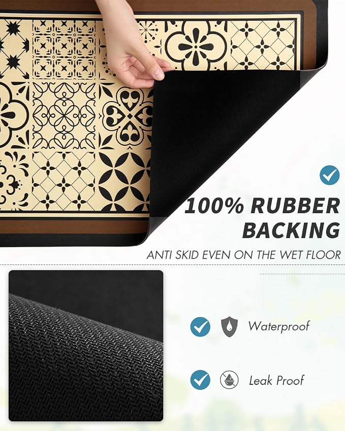 AMOAMI Coffee Mat Hide Stain Rubber Backed Absorbent Dish Drying Mat for Kitchen Counter - Fits Under Coffee Maker or Machine - Khaki 17x31.5