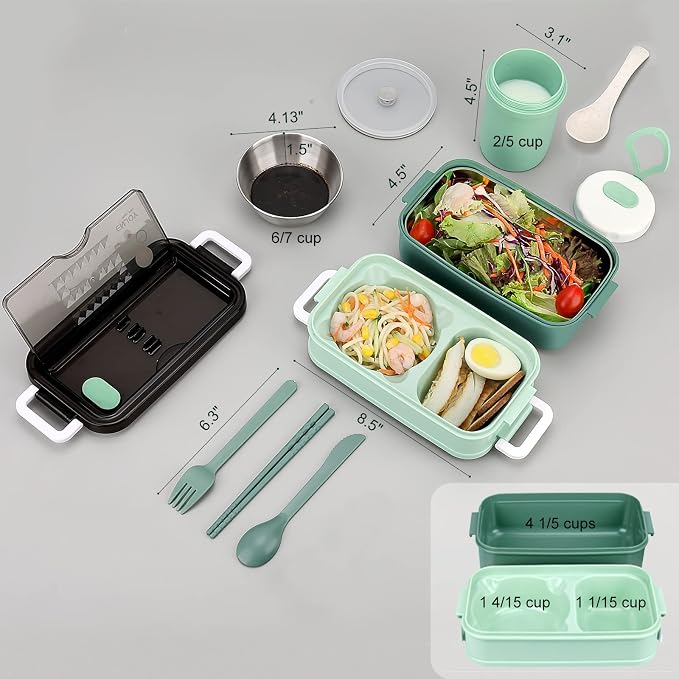 2-Tier Bento Lunch Box for Women & Adults with Insulated Lunch Bag | 50 OZ Large Capacity Bento Box with BPA-Free Utensils & Cup & Sauce Container, Leakproof, Microwave Safe for Work & Meal Prep