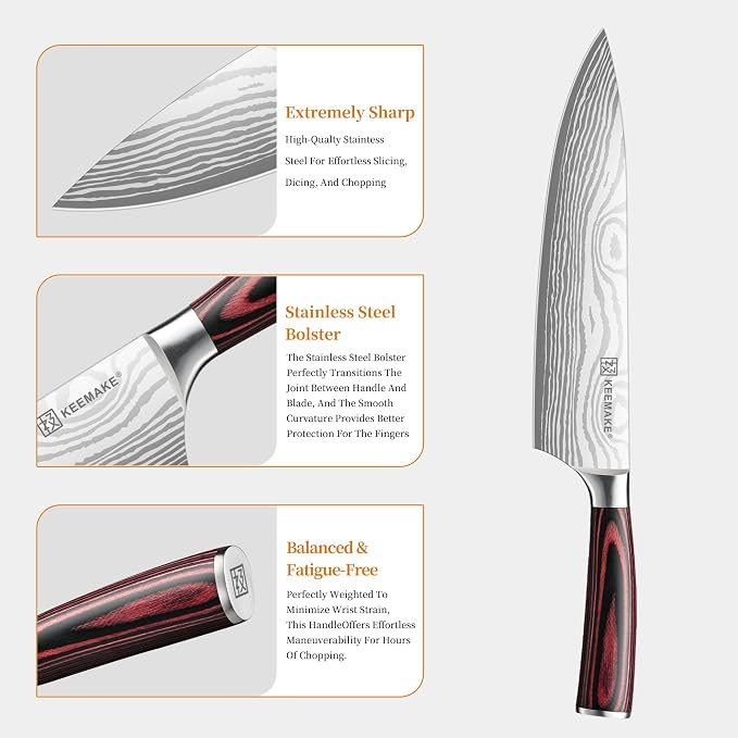 7 Pieces Kitchen Knife Set, Professional Ultra Sharp Chef Knife Set | Japanese High Carbon Stainless Steel with Pakkawood Handle, Kitchen Gadgets, Unique Gifts for Women Men