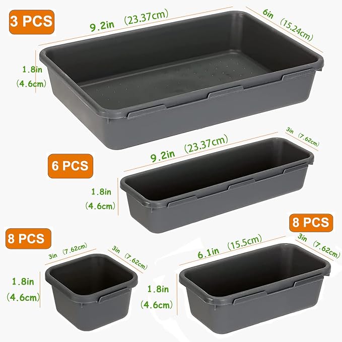 Kutesna 25PCS Interlocking Drawer Organizer, Plastic Desk Organizer Set | 4-Size Versatile Storage Bins,BPA-free, Non-slip, Fits Any Drawer for Cosmetics, Bathroom, Tools, Kitchen and Office