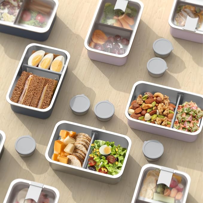 Bakpoco Stainless Steel Bento Lunch Box, 42oz Leak-Proof Metal Lunch Box Containers, Microwave-Safe, with Adjustable Divider, Convenient Lunchbox for Work, Travel