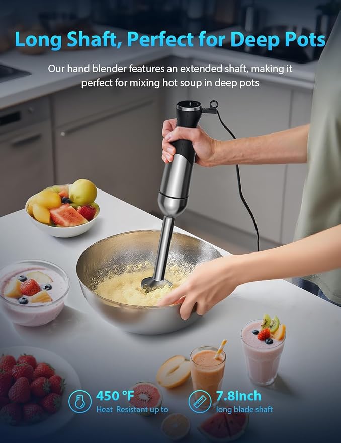 2025 New 1000W Immersion Blender Handheld – 25-Speed, Stainless Steel, Hand Blender, Corded Hand Mixer with Heavy-Duty Copper Brushless Motor & Gift Box (Black)