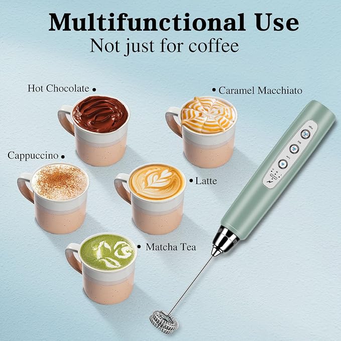Milk Frother Wand Rechargeable Handheld Whisk Coffee 3 Speed Adjustable | Electric Whisk Drink Mixer with Stainless 3 Whisks Hand Frother , Foam Maker for Latte Cappuccino Matcha Egg Silver