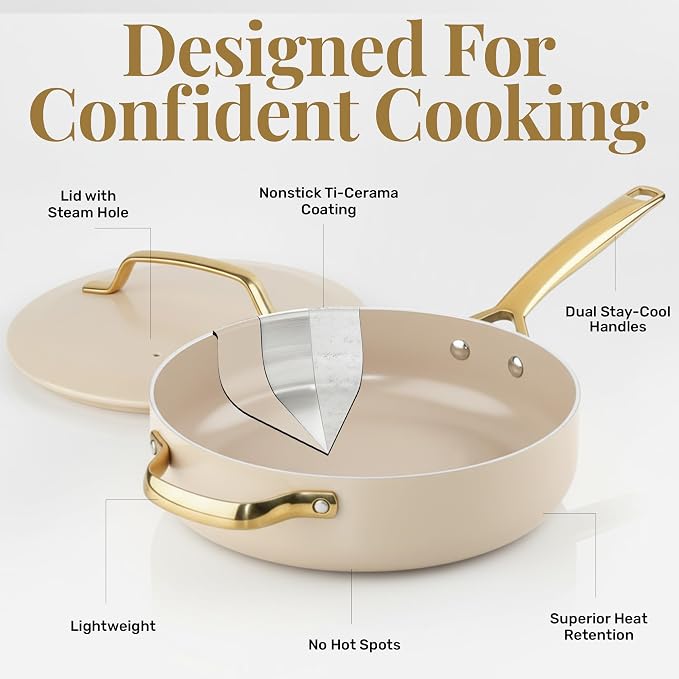 GOTHAM STEEL 4Qt Saute Pan with Lid, 12 Inch Deep Frying Pan with Lid, Large Nonstick Skillet with Lids for Cooking, Oven Safe Skillet, Family Sized Frying Pans Non stick, Dishwasher Safe