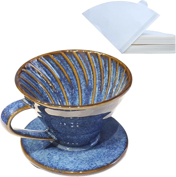 Ceramic Coffee Dripper includes 50 Filters 01 Pour Over Coffee Maker Porcelain V Hand Brewed Set Pottery Artisanal Drip Brew Barista Gift 1 Cup for Single People Travel Camping Office Home