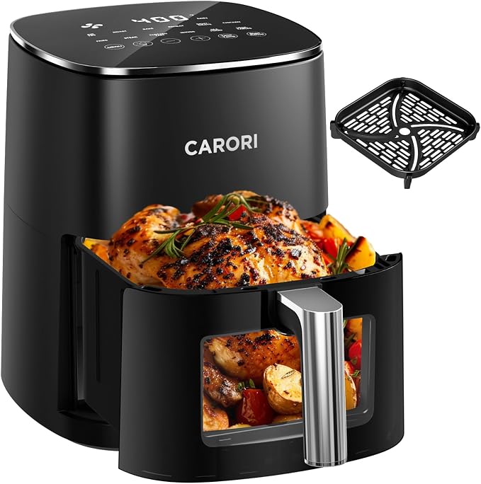 CARORI 6 Qt Air Fryer with Viewing Window, 12 Presets and DIY Mode, 1700W, 400°F Max, Large Nonstick Dishwasher-Safe Basket, Bake, Roast, Reheat, Dehydrate, Black