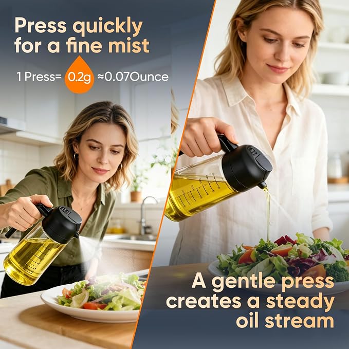 Olive Oil Sprayer for Cooking – 2 in 1 Olive Oil Dispenser Bottle for Kitchen（16 Oz）