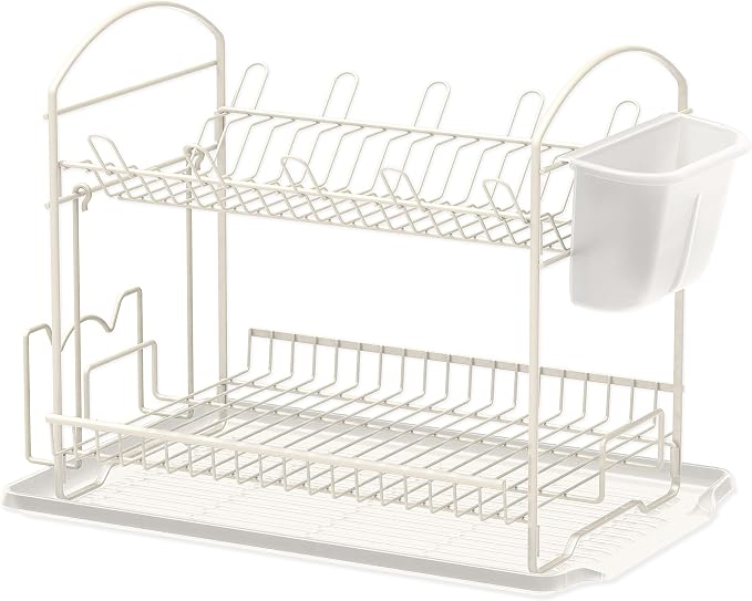 Simple Houseware 2-Tier Dish Rack with Drainboard, White