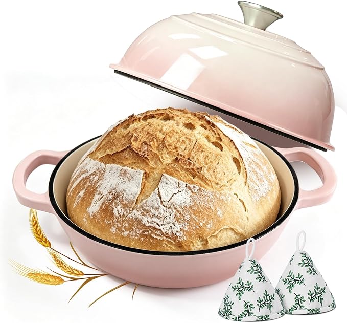 Cast Iron Bread Dutch Oven 6QT Cream Enameled with Lid | Even Heat and Steam for Crispy Crust, Easy-release Enamel, All Stovetops, Safe to 500F, For Sourdough and Artisan Bread