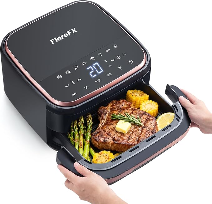 4.5QT Air Fryer Pizza Oven with 11 Presets Fits 11'' Pizza & 32 Chicken Wings, Flat Air Fryers with Dual Heating & Touch Display, Nonstick Crisps Airfryer for Cooking, Dehydrate, Reheat & More