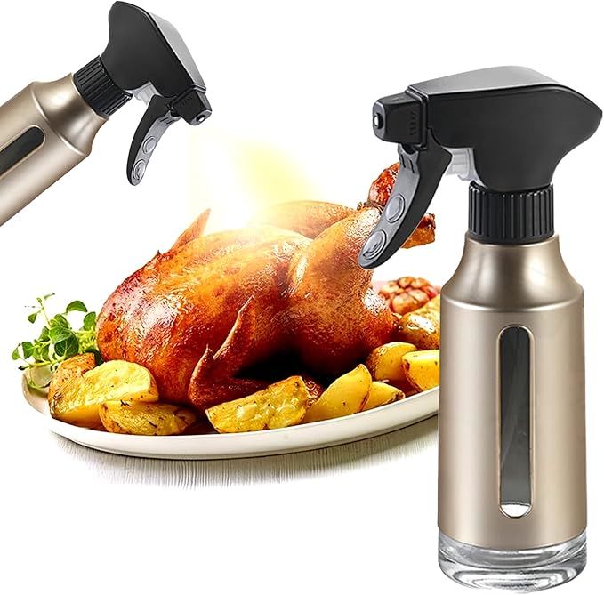 Olive Sprayer for Cooking,ABS Plastic Olive Oil Mister for Air Fryer Black Nozzel Dispenser Bottles Fat Reduction Glass Oil Control Spray Pot 6.35oz 180ml Capacity