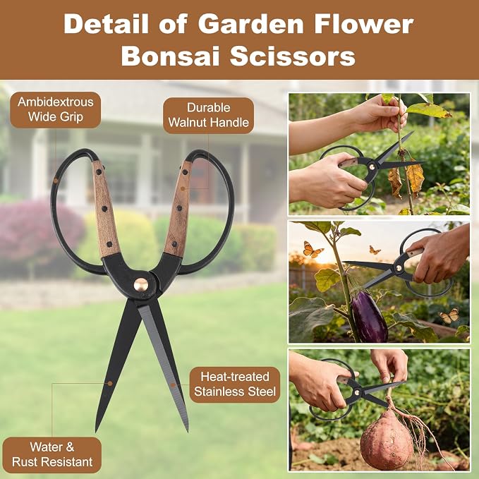2Pack Garden Pruning Shears Set: Ultra Sharp SK5 Blade Gardening Shears & Precision Garden Scissors,Wood Like&Wide Walnut Ergonomic Handle,Perfect for Plant,Bonsai,Shrub,floral,Branch Trimming