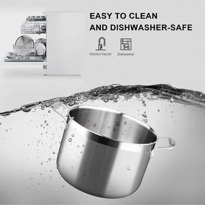 Duxtop Tri-Ply Stainless Steel Stock Pot with Lid 8 Quart | Whole Clad Cooking Pot for Soup and Stews, Large Capacity for Family Meal Preparation