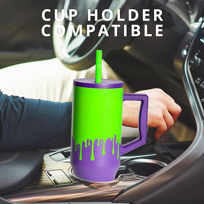 Elemental Spill Proof 40oz Insulated Tumbler with Handle & Straw Travel Mug | Stainless Steel Commuter Travel Coffee Mug for Cold Beverages, Includes 2 Straws & a Spill Proof Lid for Everyday Use