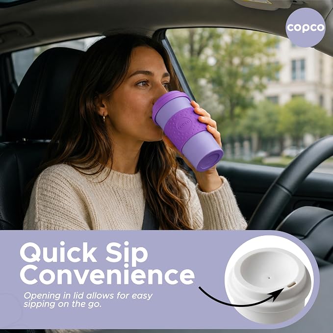 Copco Acadia Travel Mug, 16 Oz - Purple & Light Purple, Set of 2 | Reusable Double Wall Insulated Cup with Spill-Resistant Lid, Non-Slip Grip, Fits Car Cup Holders, Microwave & Dishwasher Safe