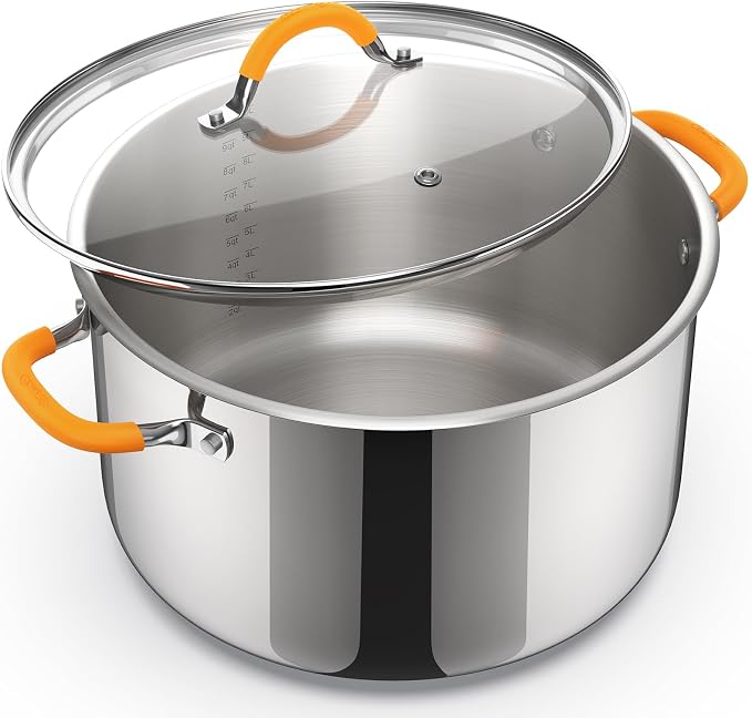 Ciwete Stainless Steel Stock Pot, 11 Quart Soup Pot with Lid, Heavy-Duty Thick Bottom Induction Cooking Pot for Pasta, Stew & Simmering, Fast Heating, Compatible with All Cooktops, Dishwasher Safe