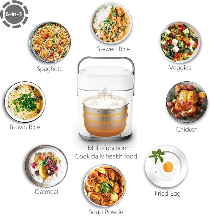 TLOG Mini Rice Cooker, 1.2L with Ceramic-Coated Pot, 2.5-Cup Uncooked | Food steamer, 12-hour delay timer, compact size for 1-2 people, for rice, grains, oatmeal, dorm rooms and travel