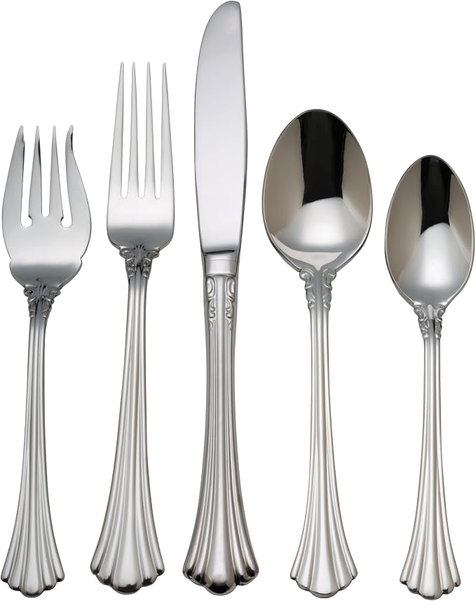 Reed & Barton 1800 5-Piece 18/10 Silverware Set for 1, Flatware | silver, dishwasher safe | includes knives, forks, and spoons | heavy duty, cutlery set for kitchen and dining, utensil set