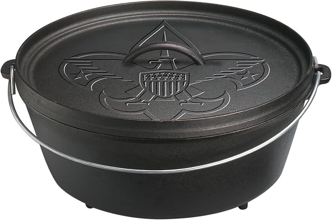 Lodge Seasoned Cast Iron Camp Dutch Oven with Lid - 6 Quart - Dual Handles - Seasoned Cast Iron Cookware with Steel Handle & Strong Lid for Heavy-Duty Camping Cookware - Boy Scouts of America