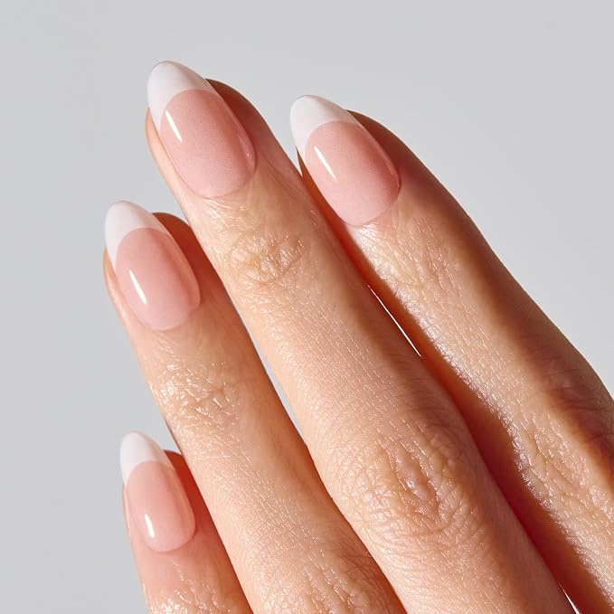 ohora Gel Press On Nails | White, French, Medium Oval | Pure French | Salon-Quality, 100% Real Gel, No UV Lamp, No Glue, Non-Toxic | 15 Sizes, 30 Tips | Long Lasting press ons, K beauty nails
