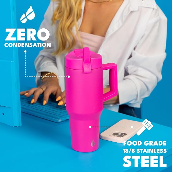 Elemental 100% Leak Proof 32oz Tumbler with Handle & Straw Travel Mug | Stainless Steel Double Wall Insulated Tumbler for Hot and Cold Beverages with Sip & Straw Lid