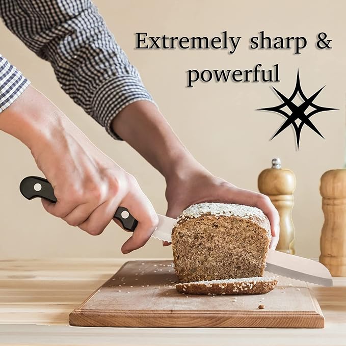 Moss & Stone 14 Pcs Kitchen Knife Set with Block, Stainless Steel | Premium forged kitchen knives with high-carbon sharp blades, ergonomic handle, rust-resistant knife block set for home & chef
