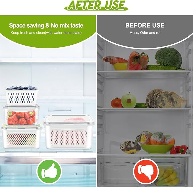 6 Pieces Large Fruit Produce Storage Containers for Fridge Keep Fresh | 3 Pack Lettuce Keeper with Colander, BPA-Free Plastic Berry Containers Vegetables Saver Refrigerator Organizer