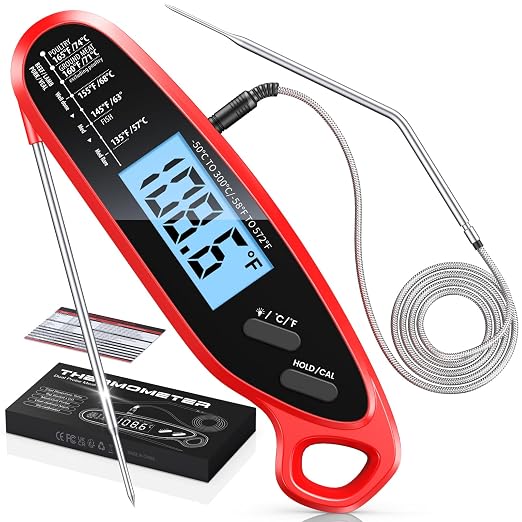 Instant Read Meat Thermometer Digital with Dual Probe | Large Backlit, Calibration, Food Thermometer for Cooking, Grilling, Smoker, BBQ, Candy, Oil Fry, Kitchen, Gifts for Men