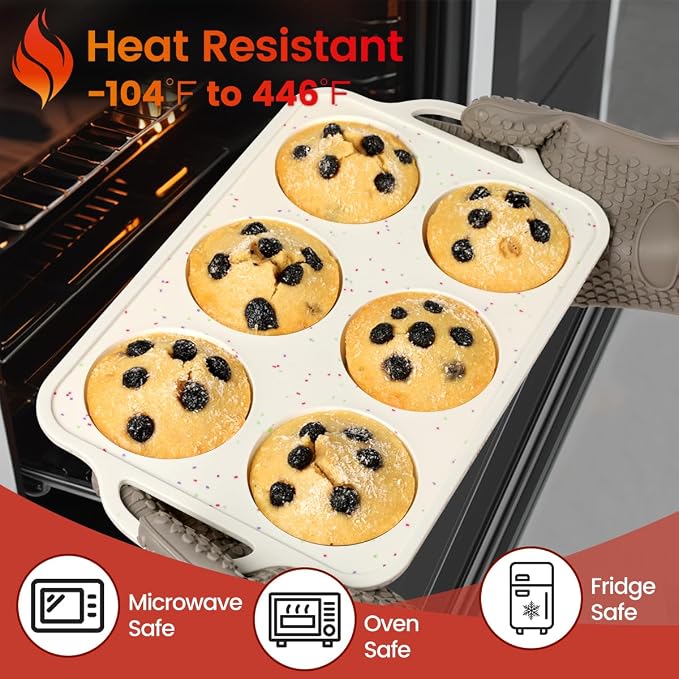 CAKETIME Silicone Muffin Pans for Baking, Metal Reinforced Frame Jumbo 6 Cups & Mini 24 Cups Cupcake Pan Nonstick Muffin Pan for Homemade Baking Easy to Handle