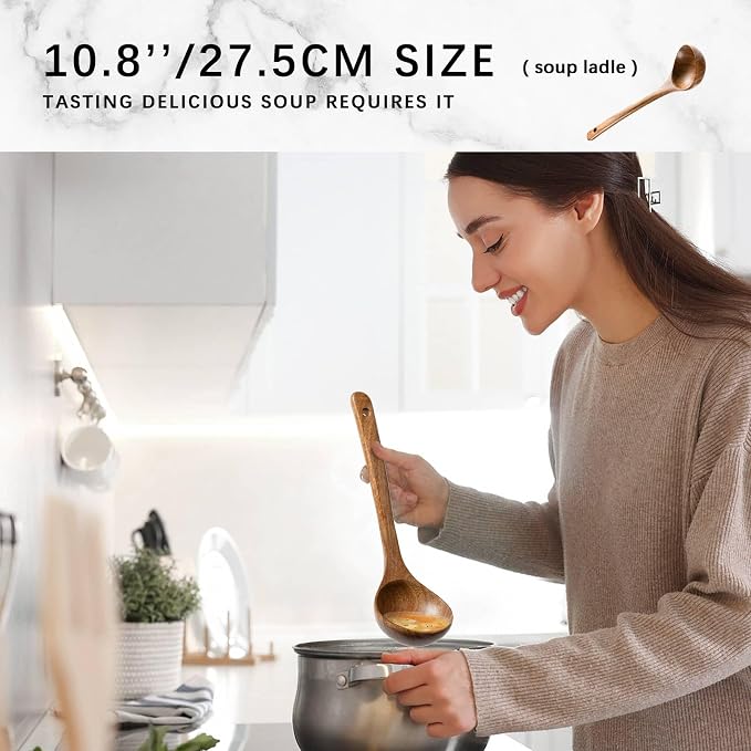 Wooden Spoons for Cooking, 5-Piece Acacia Wood Cooking Utensil Set | Spoons and spatulas stir, mix, flip and serve; balanced handles offer control while staying gentle on nonstick cookware.