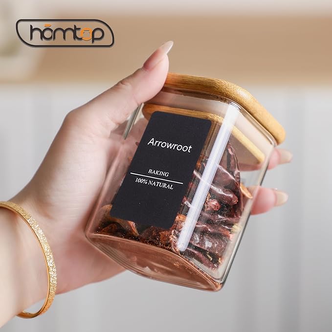 Kitchen Glass Spice Jars 10 Pcs 7 Oz with 275 Labels | Seasoning Empty Containers with Bamboo Lids