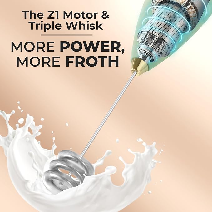 Zulay Kitchen Powerful Milk Frother Wand With Duracell Batteries - Ultra Fast Handheld Drink Mixer - Electric Whisk Foam Maker for Coffee, Lattes, Cappuccino & Matcha - Triple Whisk - Olive Gold