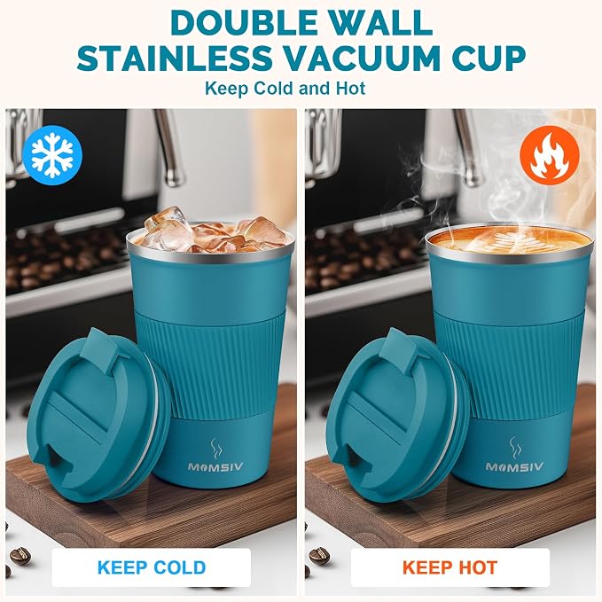MOMSIV 12oz Travel Coffee Mug, Insulated Coffee Cup with Leak Proof Lid | 6-Hour Heat Retention, 360°Leak proof, Vacuum Stainless Steel Double Walled, BPA-free, Reusable And To Go Coffee Mug