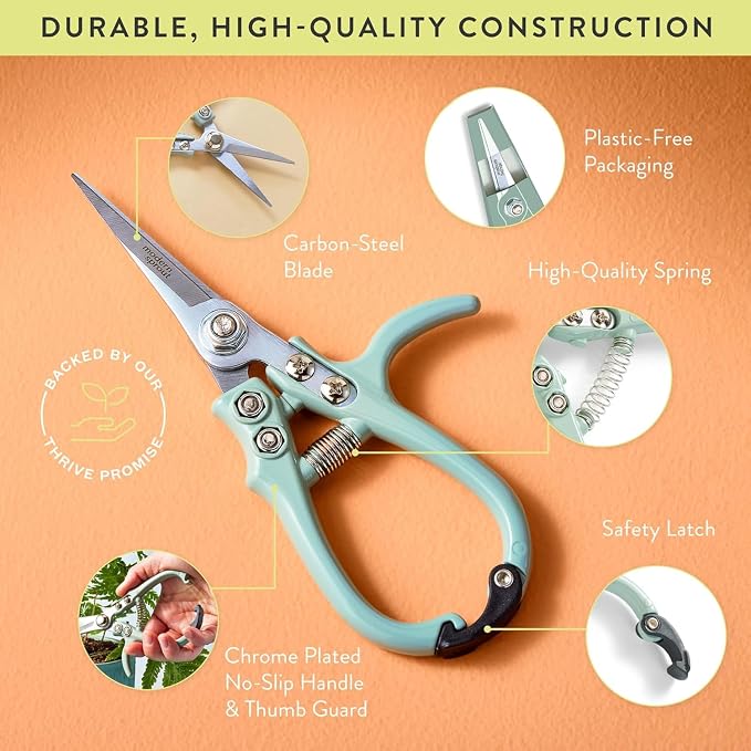 Modern Sprout Pruning Shears - Garden Snips - Herb Scissors - Multi 4-Pack | Lightweight Gardening Tool - Durable Carbon Steel Blade W/Easy-Lock - Gardening Supplies - Flower Cutter - Reusable Holster