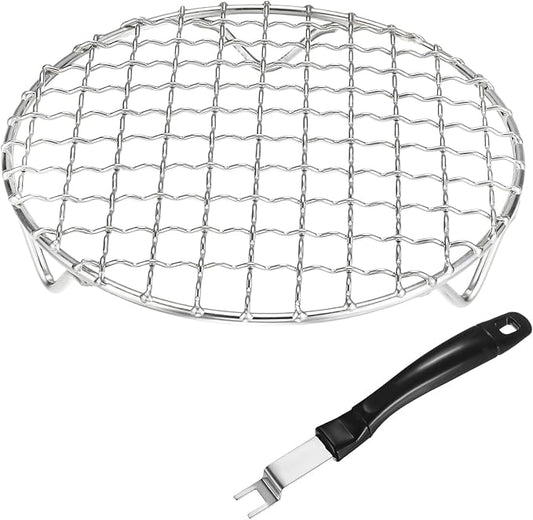 M METERXITY 2-Pack Cooling Rack 5.9" Round 201 Stainless Steel, Silver | Cross Wire Grate Cooling Racks with Grill Grate Lifter for Grilling, Cooking, Steaming, Baking