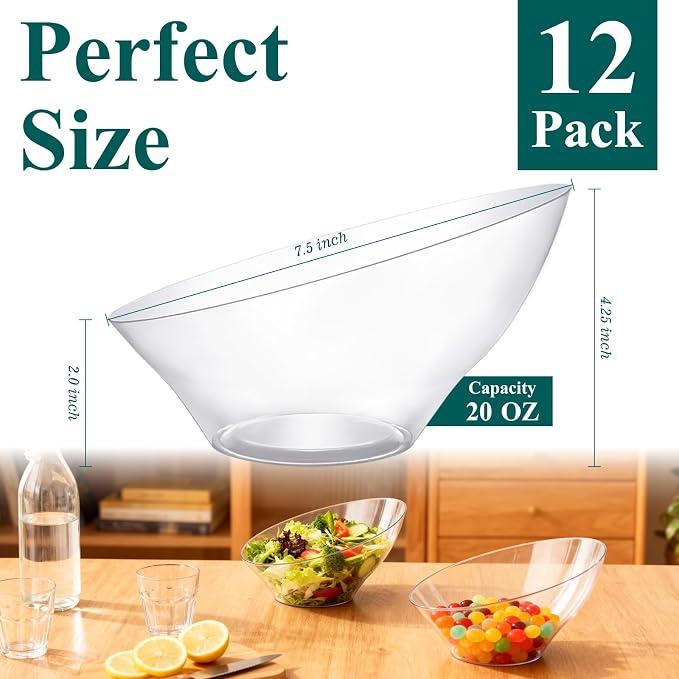 Bestluck 20 Oz Clear Plastic Party Bowls, 12 Pack | Disposable Snack Bowls for Chips, Candy, Salad, Snacks & Fruit, Perfect for Parties, Buffets & Everyday Use