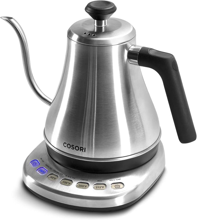 Cosori Gooseneck Electric Kettle with Temperature Control, 0.8L, Silver | No Plastic Contact with Water, 5 Presets, 60-Min Keep Warm, Pour Over Coffee & Tea, Stainless Steel Interior, 1200W