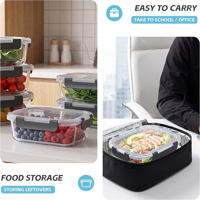6-Pack 35oz Glass Food Storage Containers with Lids, Airtight BPA-Free Leakproof Meal Prep Containers, Microwave, Oven, Freezer & Dishwasher Safe Lunch Boxes for Home & Office