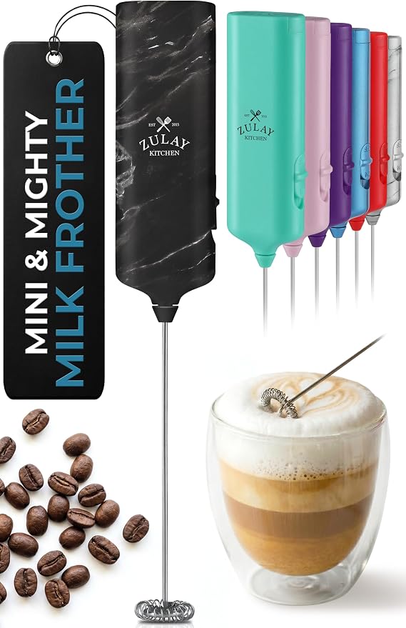 Mini & Mighty Milk Frother Wand – Powerful Handheld Coffee Frother, Battery Operated Drink Mixer – Compact Pocket Size – Detachable Whisk for Latte, Cappuccino, Matcha, Hot Chocolate