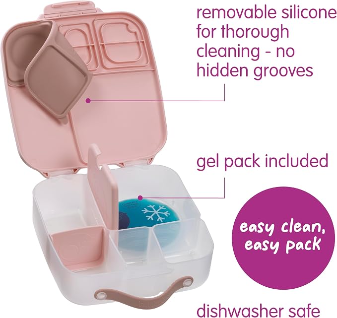 b.box Lunch Box, 8.5 Cup Bento Box for All Ages, Snack Box, Food Containers | Lunch Box Kids + Adults, Lunch Containers, 4 Compartments, Leak Proof, Dishwasher Safe, BPA Free, PFAS Free — Blush Crush