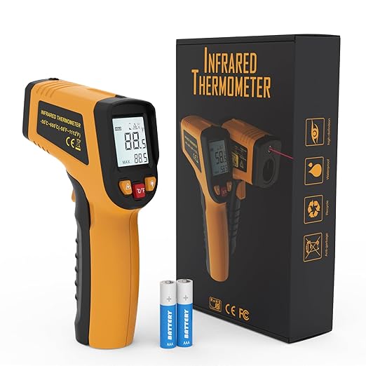 KNINE OUTDOORS Infrared Thermometer Gun, -58℉ to 1112℉ | Temp Gun, Laser Temperature Gun, for Cooking, Oven, BBQ, Griddle, Meat, HVAC Engine, Distance to Spot Ratio 12:1, Orange